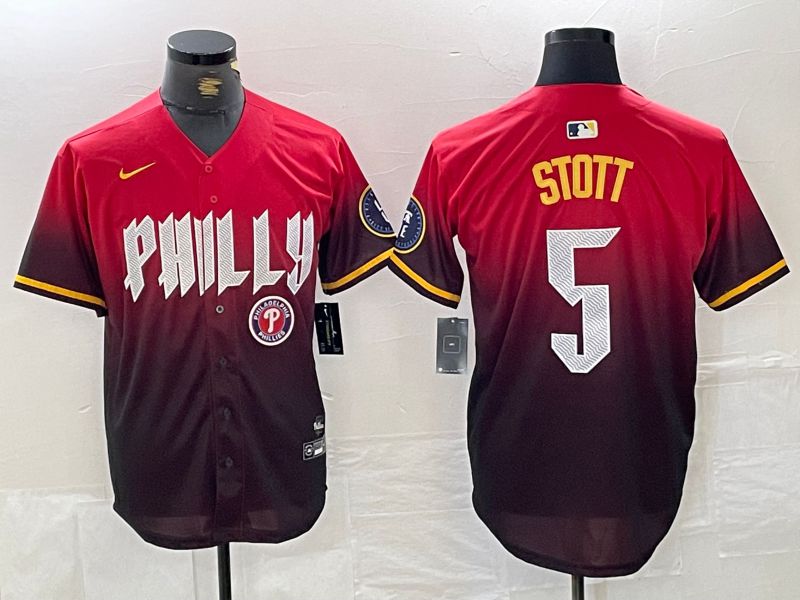 Men Philadelphia Phillies 5 Stott Red City Edition Nike 2024 MLB Jersey style 5